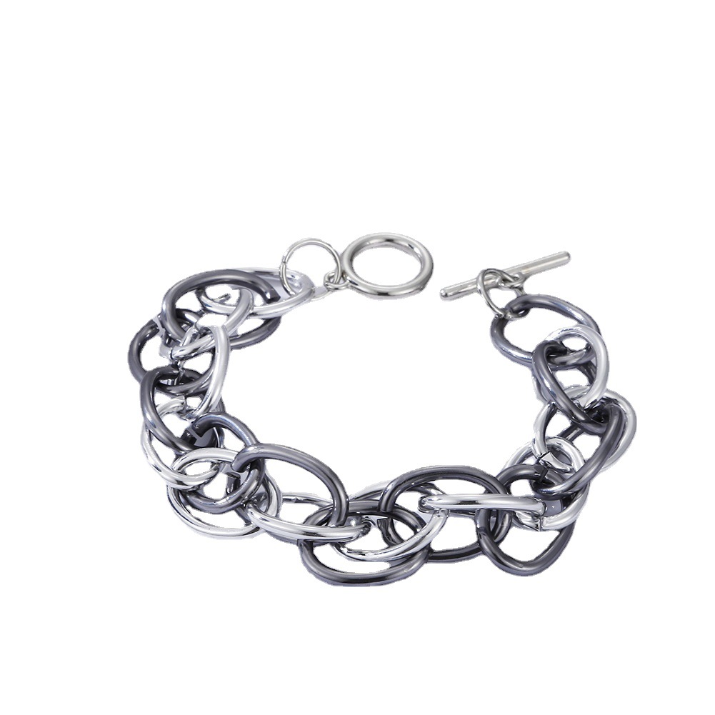 hip hop buckle bracelet for women, creative and simple aluminum alloy, neutral hand jewelry, exaggerated personality, punk thick chain jewelry_voghion.com