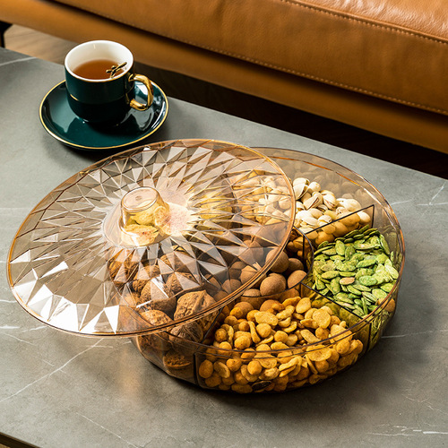 New transparent Nordic dried fruit plate for home living room snack divider with lid sealed fruit plate light luxury candy box