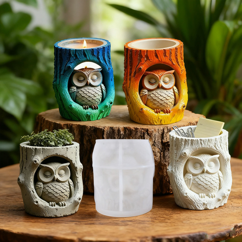 Printed Tree Stump Owl Aromatherapy Cement Gypsum Cup Mold DIY Resin Storage Cup Flower Pot Ornament Silicone Mold Printed Tree Stump Owl Aromatherapy Cement Gypsum Cup Mold DIY Resin Storage Cup Flower Pot Ornament Silicone Mold