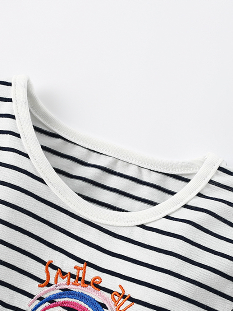 Malwee camiseta de cuello redondo a rayas de niña otoño y invierno nuevo estilo europeo y americano camiseta de niños de manga larga camiseta de fondo para niños