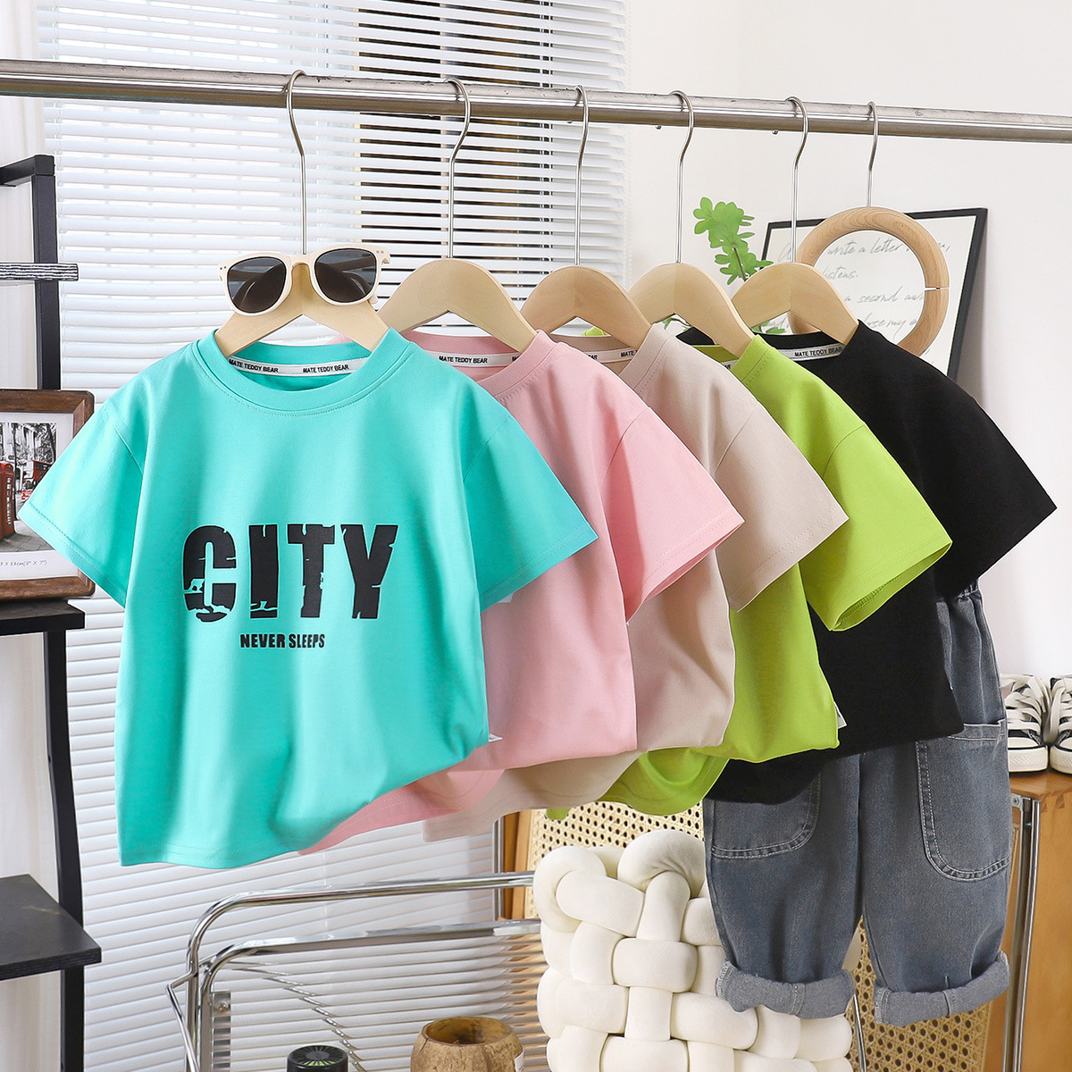 儿童短袖T恤纯棉夏季新款男童宽松休闲女童上衣中大童单件亲子装