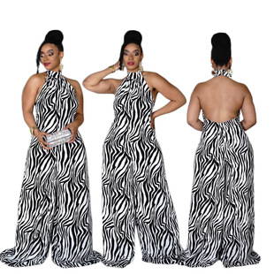 Gt9929 Summer and Autumn Amazon Independent Station European and American Large Size Wide Leg Jumpsuit Pattern Printed Jumpsuit