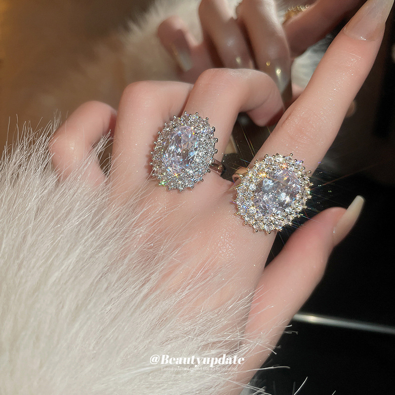 Real oro galvanizado ZIRCON oval anillo abierto vintage corte estilo luz anillo de lujo alto sentido moda Accesorios al por mayor