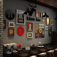 Polymer 2364 industrial style retro luminous decorative painting combination photo frame restaurant hotel LED light strip photo wall