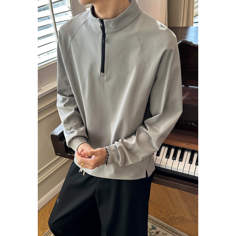 Half-zip Stand-up Collar Sports T-shirt For Men, Cycling Top, Mountain-style Outdoor Quick-dry Long-sleeve Shirt_voghion.com