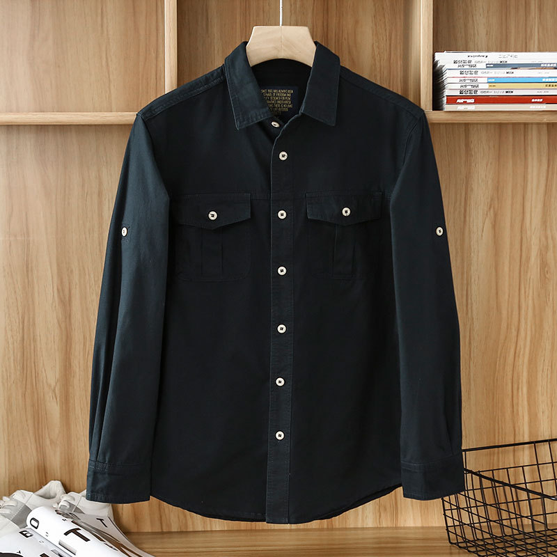 Camisas de manga larga de color sólido chaqueta de trabajo de hombre primavera y otoño tendencia suelta chaqueta casual chaqueta casual de hombre de otoño