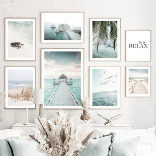 Scandinavian Simple Starfish Ocean Seagull Turtle Beach Seascape Home Living Room Bedroom Hanging Painting Decorative Frameless Painting