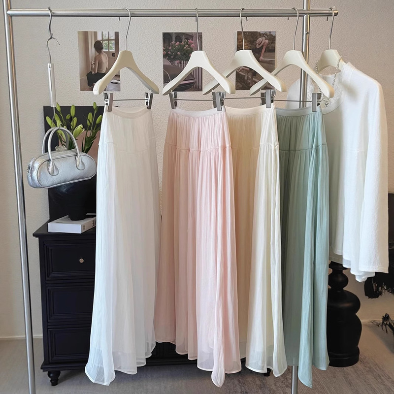 Fairy and Elegant Flowing Gauze Skirt for Women, Gentle Elegant and Floor-Length Skirt, Elegant Splicing Large Hem A-Line Skirt