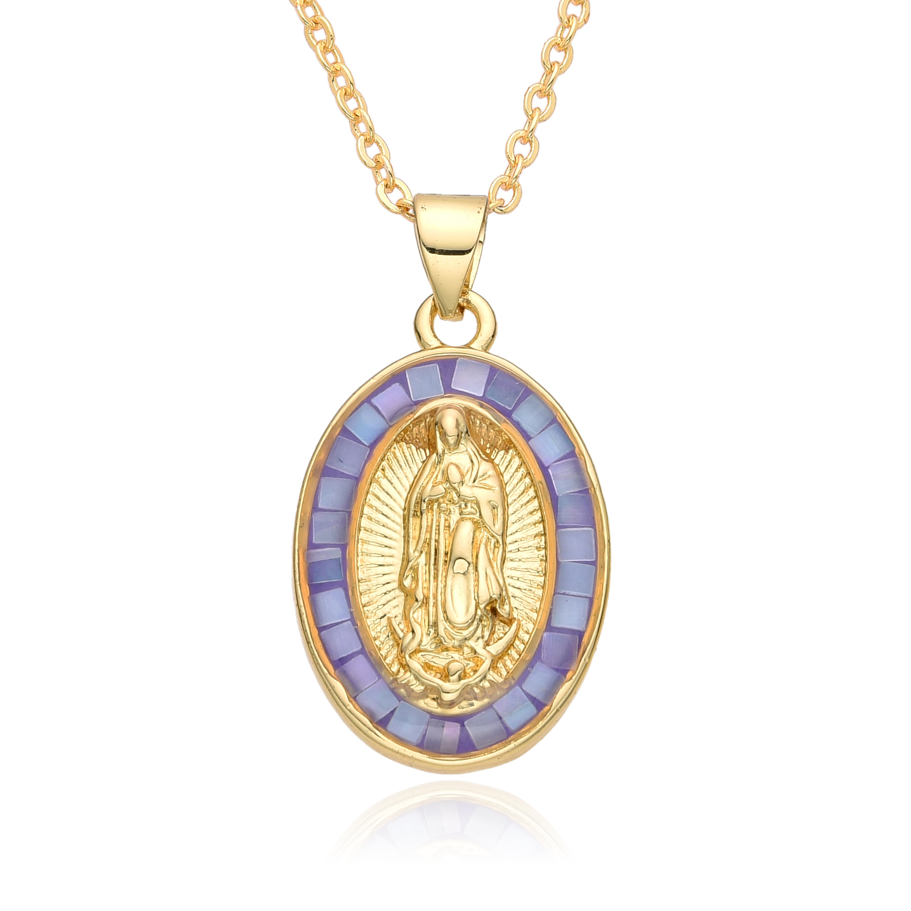 15g Weight Shell Inlay Material Pendant Necklace Classification cable chain Chain Type 1 Piece Quantity Daily Occasion Copper Material Portrait, Saint Benedict Pattern Women's Gender Plating, Inlay Design Retro Style Copper Retro Portrait Plating Inlay Shell Pendant Necklace 9