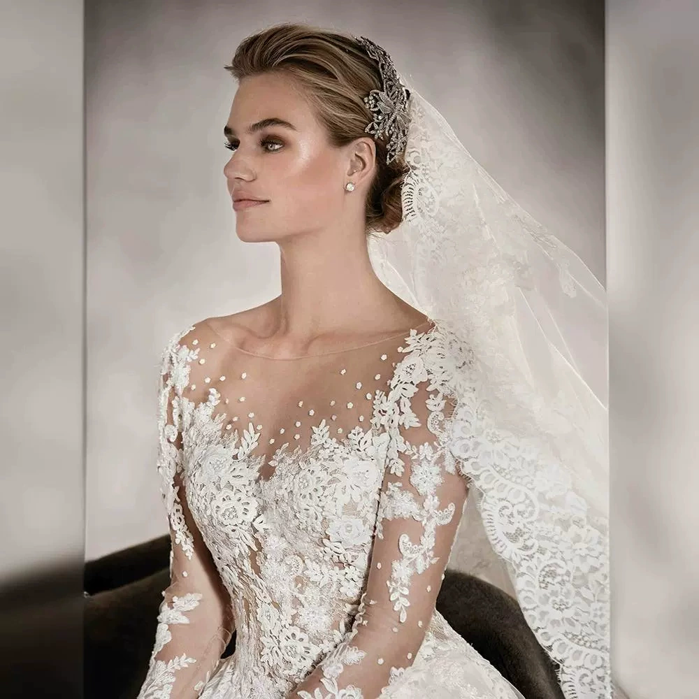 Retro lace fitted nude long-sleeve for princess, tutu skirt, European style