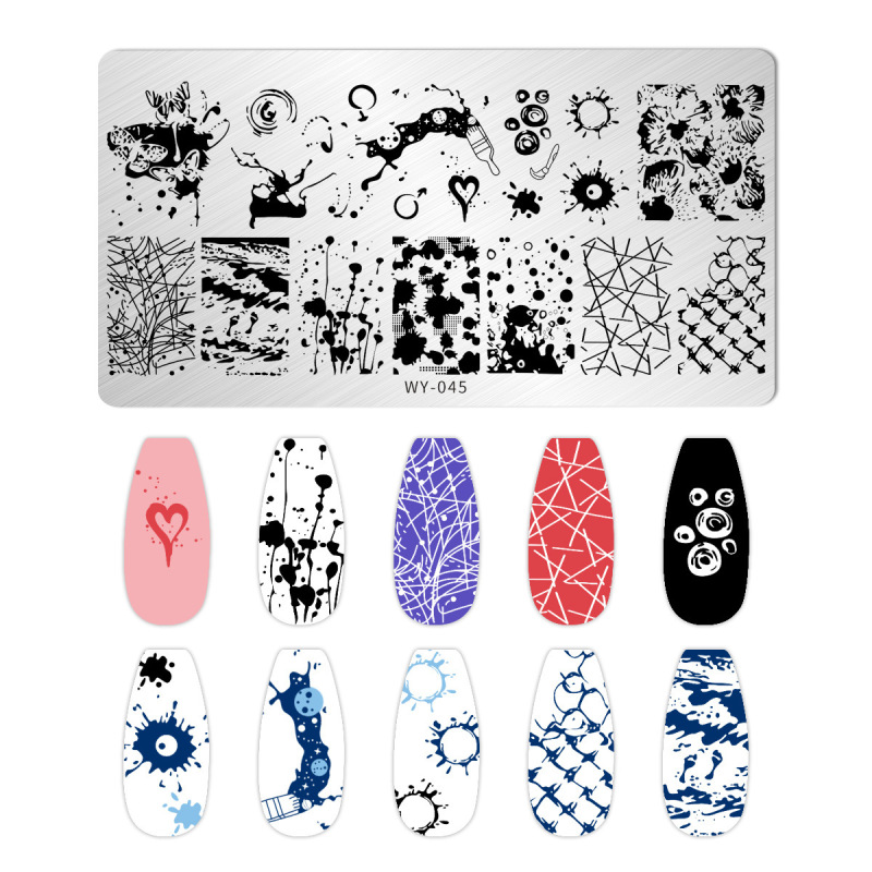 跨境美甲印花板格纹豹纹牛仔纹Nailplate不锈钢指甲复古模板转印|undefined