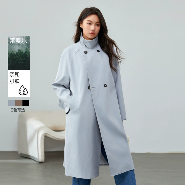 [Атмосфера Lycell хлопчатобумажный твил ветровка] Плоская шоу большой размер женский толстый mm2025 весенний костюм новый