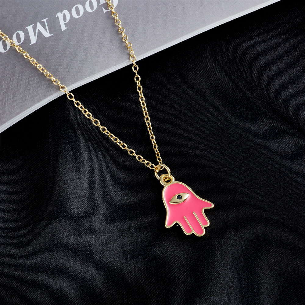 dripping oil evil eye pendant copper plated 18K gold necklace female