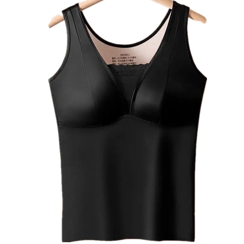 Otoño y invierno satén lana seda chaleco caliente damas con cojín de pecho ropa interior delgada camiseta de legging chaqueta caliente