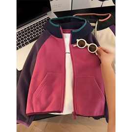 女童春秋外套儿童2025新款时髦韩版百搭拼色立领衣服中大童棒球服