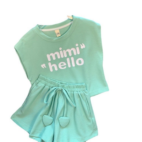 Girls Summer Sports Suit  New Fashionable and Western-style Korean Style Sleeveless Wide-Leg Shorts Two-piece Set for Middle and Large Children