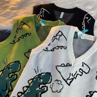 New American Style Retro Cartoon Full Print V-neck Sweater Sweater Men's Ins Trendy Harajuku Style Loose Sleeveless Vest