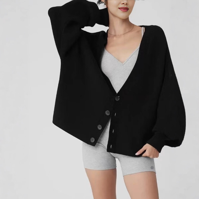 高品质 alo原标  休闲百搭针织长袖开衫毛衣女秋冬V领外套|undefined