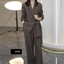 2023春秋新款大码女装西装套装胖mm显瘦西服外套休闲阔腿裤两件套