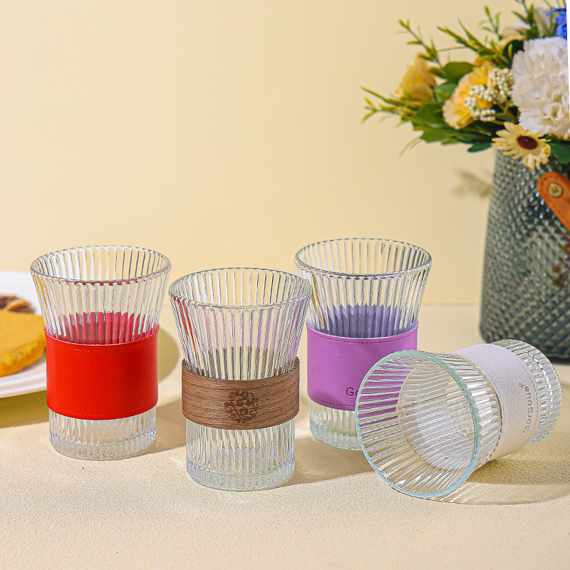 日式果汁杯高颜值防烫玻璃杯风琴束腰水杯冲咖啡杯竖纹礼品杯子