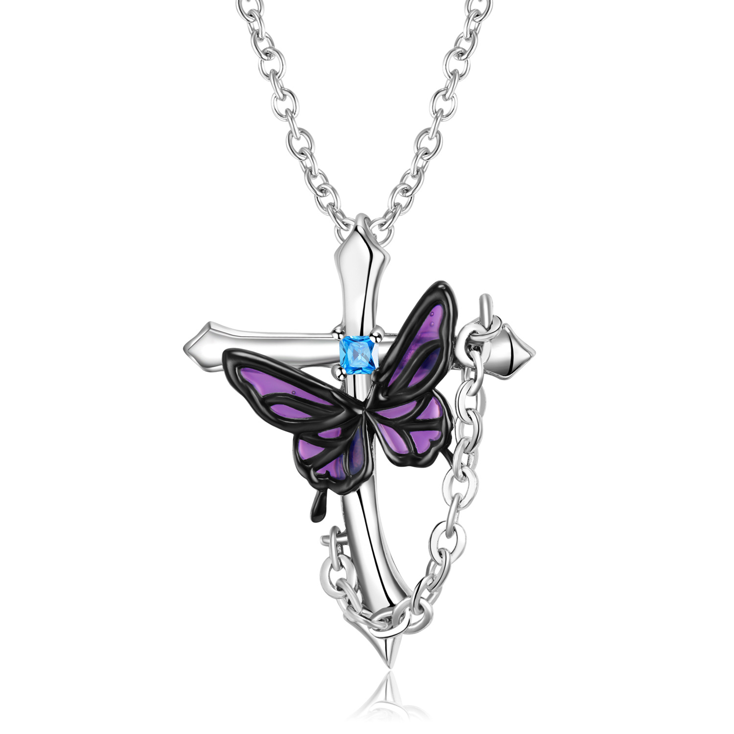 Fashion Cross Butterfly Silver Plating Necklace display picture 1