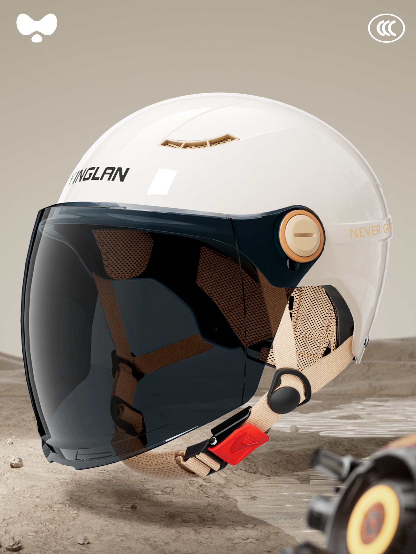 Universal – Motosiklet kaskı (dəbilqə) 3C Certified - 3c-single-lens-moon-shadow-white-sunscreen-long-lens