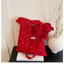 日韩ins褶皱荷叶边单肩腋下包手提布包甜美大容量洋气唯美托特包