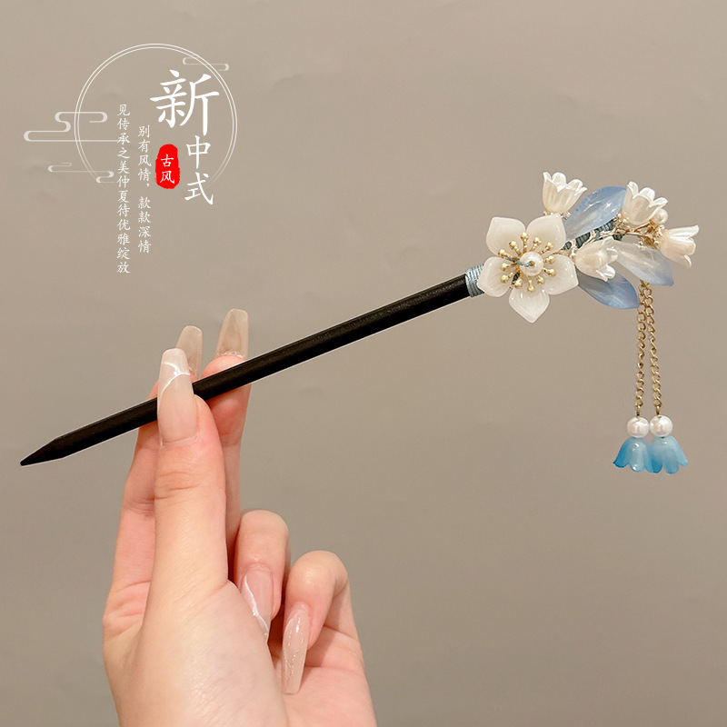 女性用の新しい中国風の木製ヘアピン、ハイエンドの古代スタイルのタッセルヘアピン、後頭部に多用途のヘアピンとヘッドドレス|undefined