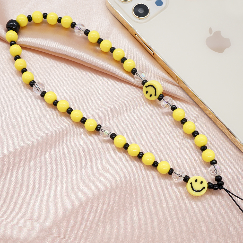 new macaron yellow crystal smiley beaded mobile phone chain lanyardpicture4