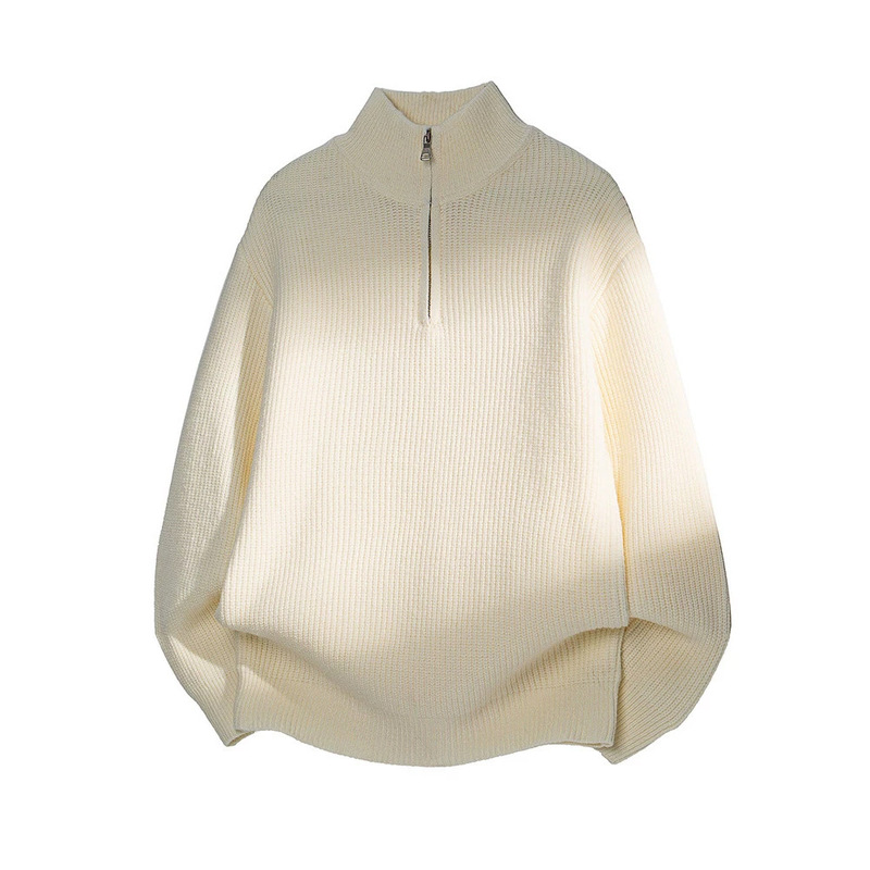 American-style half-zip solid-color sweater, a simple and trendy casual knit top with a stand-up collar, perfect for layering in autumn and winter
