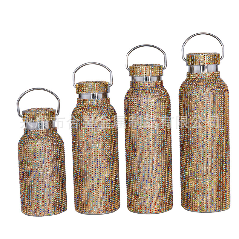 Taza de vacío de acero inoxidable 304 de diamante transfronterizo con cadena trasera Copa de agua de diamante Taobao TikTok regalo en vivo moda