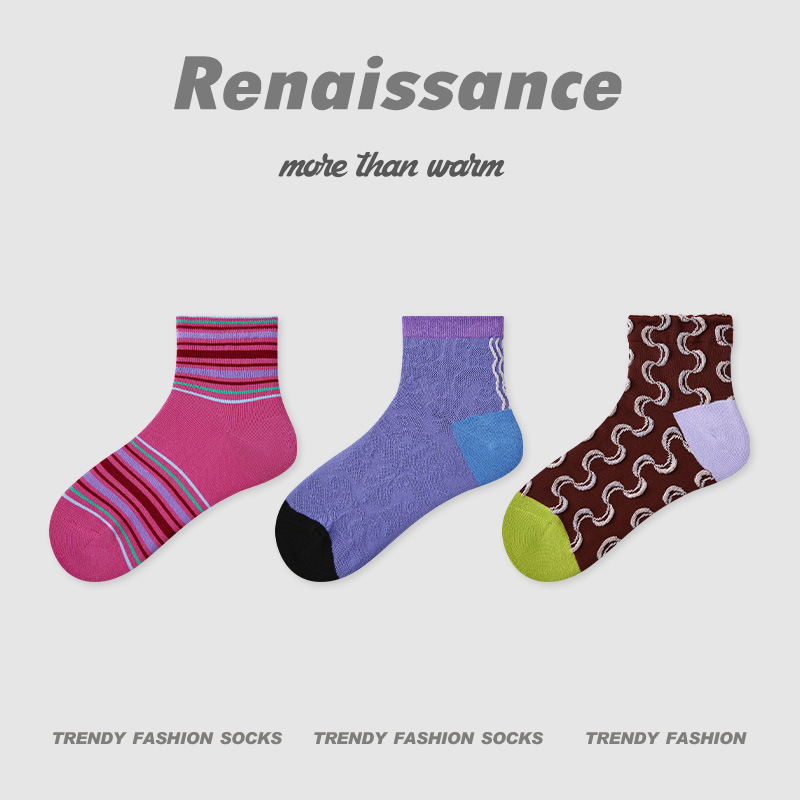 Renaissanceオリジナルの女性靴下夏の色合わせレリーフソックス