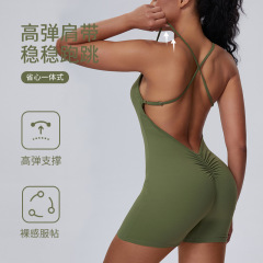 European and American sexy suspender sports jumpsuit integrated casual running hip lifting fitness suit tight slimming yoga suit