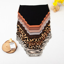 跨境欧码无痕冰丝豹纹内裤透气舒适中腰包臀少女士三角内裤女temu