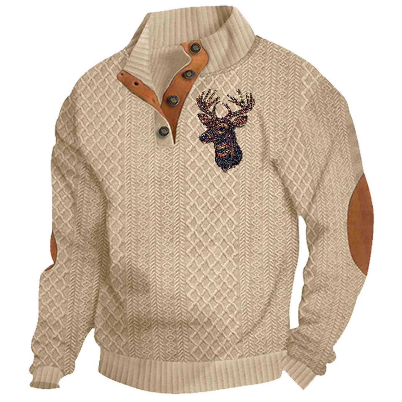 Transfronterizos Amazon otoño invierno caliente tamaño europeo para hombres al aire libre imitación de cuello de manga larga impresa hoodie de tres botones