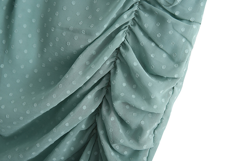 Green Sleeveless Halterneck Drawstring Chiffon Dress NSXFL103292