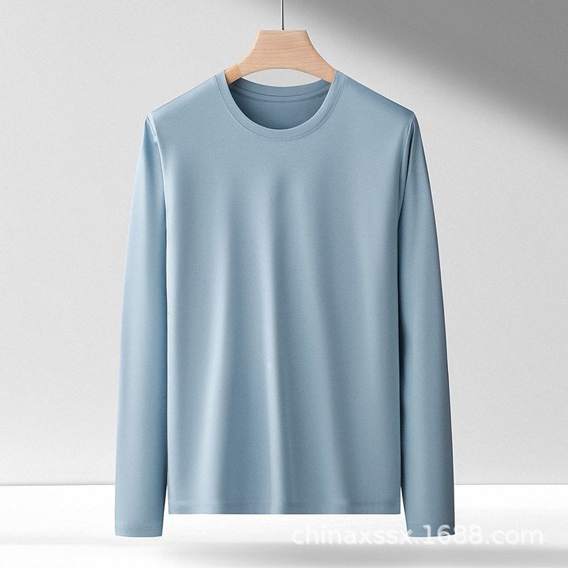 De alta gama de productos genuinos de algodón Pima de caballo cuello redondo de manga larga Camiseta de algodón puro color sólido de manga larga pullover hombres y mujeres camisa de fondo