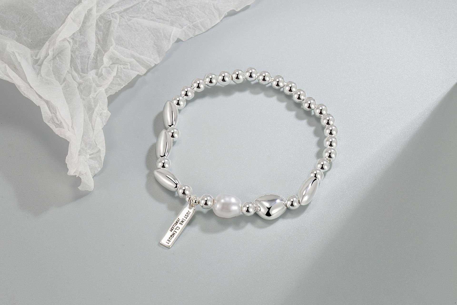 Unregelmäßiges Silberbohnen-Barockperlen-Damenarmband, schlicht, modisch, leichter Luxus, vielseitig, hochwertig, Herbst- und Winterarmband_voghion.com