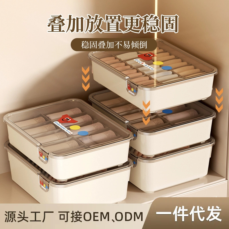 Cartoon Intimates Storage Box, Household Intimates Compartment Wardrobe, Socks Three-In-One Storage Box with Lid