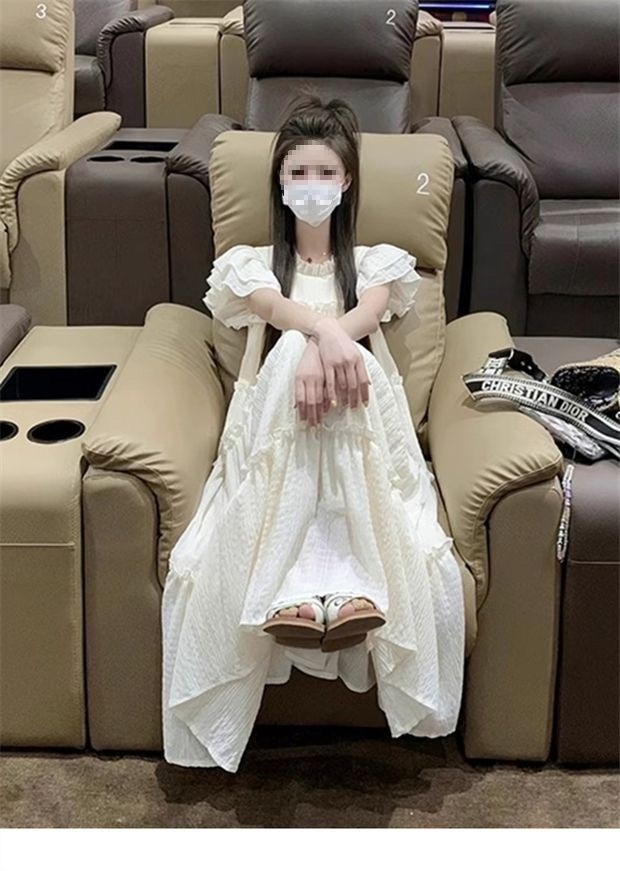 Đầm nữ tay phồng nhẹ suông rộng dáng midi phong cách ngọt ngào xuân hè 2026 — Màu hạnh nhạt chi tiết 8
