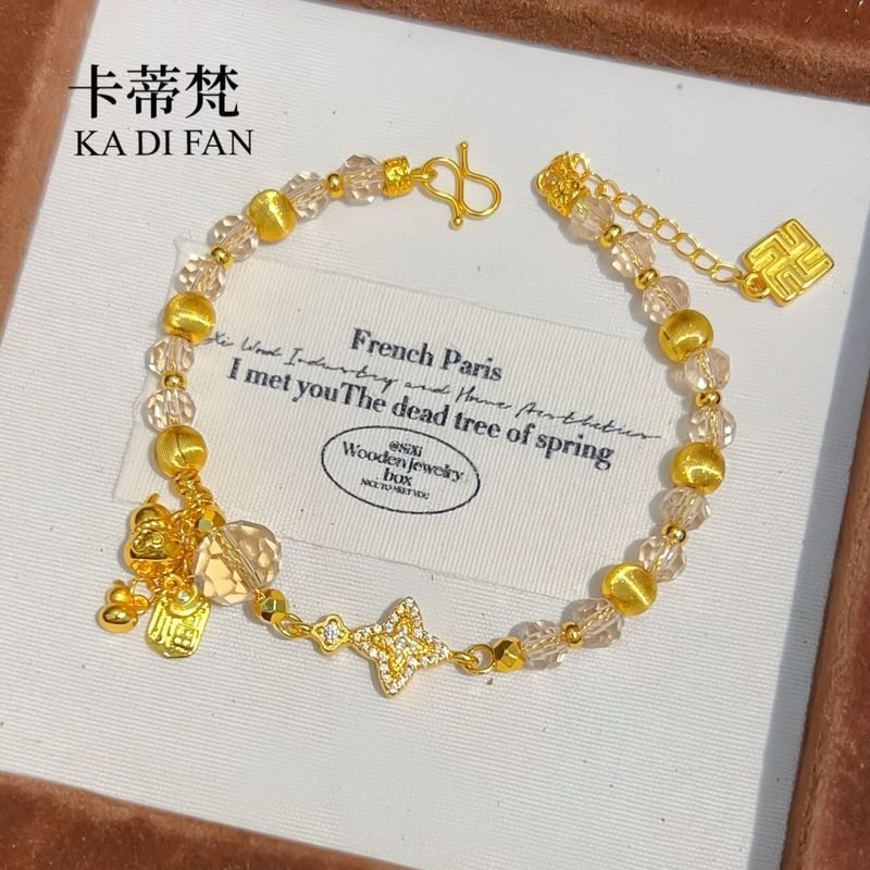 Popular Sand Gold Dot Diamond Four-Pointed Star Blessing Small Gourd Tassel Faceted Citrine Cat's Eye Bracelet for Women 2025 Autum