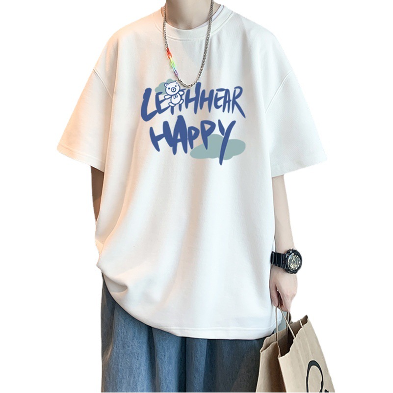 Camiseta estilo Hong Kong para hombre, nueva camiseta de verano de manga corta, manga holgada de cinco cuartos para estudiantes, camiseta para parejas, camiseta básica de media manga.