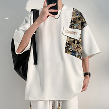 新中式套装华夫格短袖T恤男夏季潮牌潮流中国风宽松大码半袖体恤