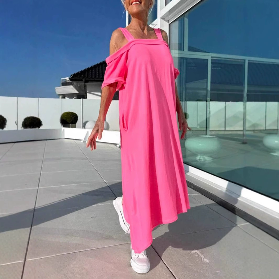 Летнее платье 2025 года, европейско-американский стиль, новинка, Amazon, популярная модель, женское, на бретелях, свободного кроя, длинная юбка