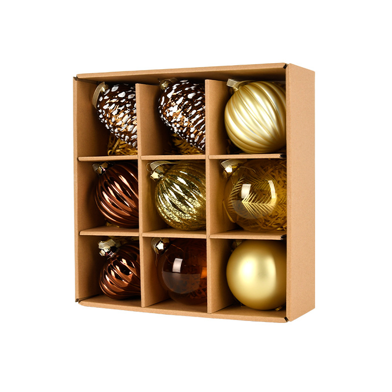 Decoraciones navideñas de vidrio pintado bola de decoración de árbol de Navidad accesorios colgantes bola colgante bola 9 bolas de caja 8CM