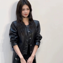 25春白鹿明星同款酷飒女神圆领百搭个性PU皮机车短外套半身裙套装