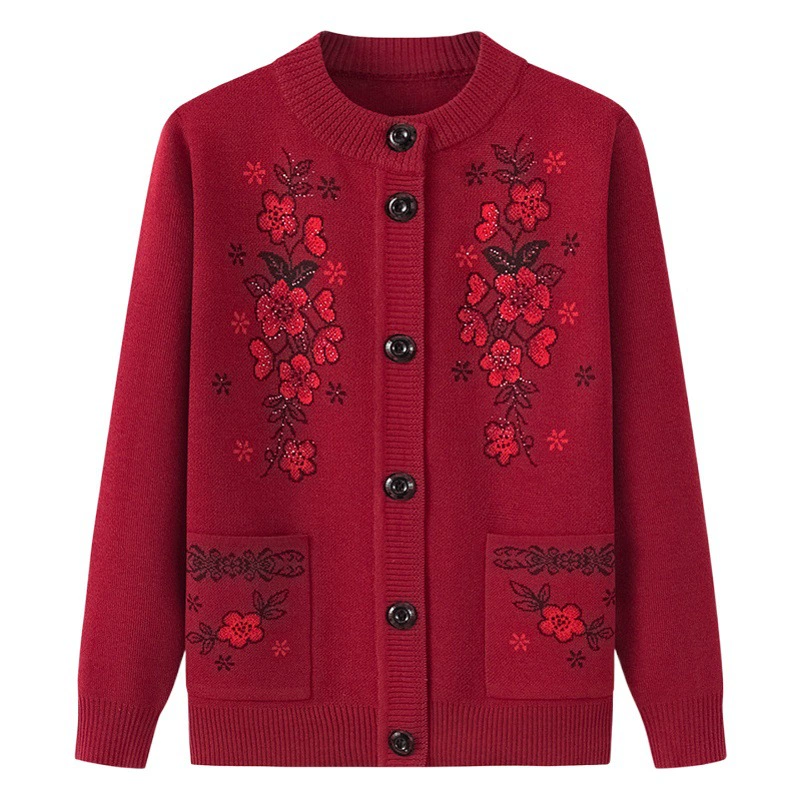 Бабушкин осенне-зимний свитер, женский трикотаж среднего и пожилого возраста, кардиган для матери, утолщенное весеннее пальто на флисовой подкладке