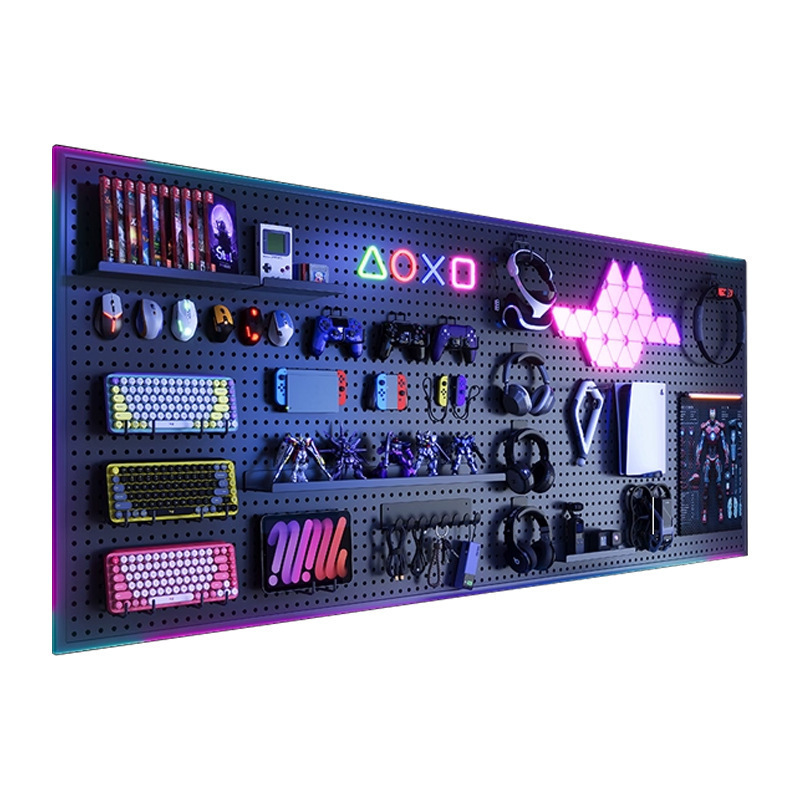 Hoyo de la sala de deportes electrónicos Hoyo tablero de metal negro en la pared de estantes decoración de la habitación de computadora tablero de escritorio