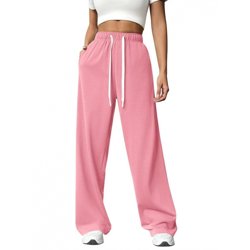 Amazon European and American style women's loose wide-leg sports sweatpants, high-waisted, drawstring, drapey, straight-leg, casual fleece trousers