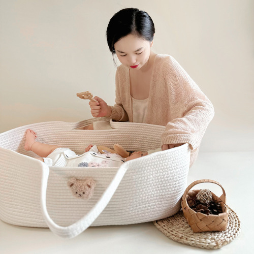 ins Nordic style baby basket portable pure cotton woven baby bassinet portable crib for outings